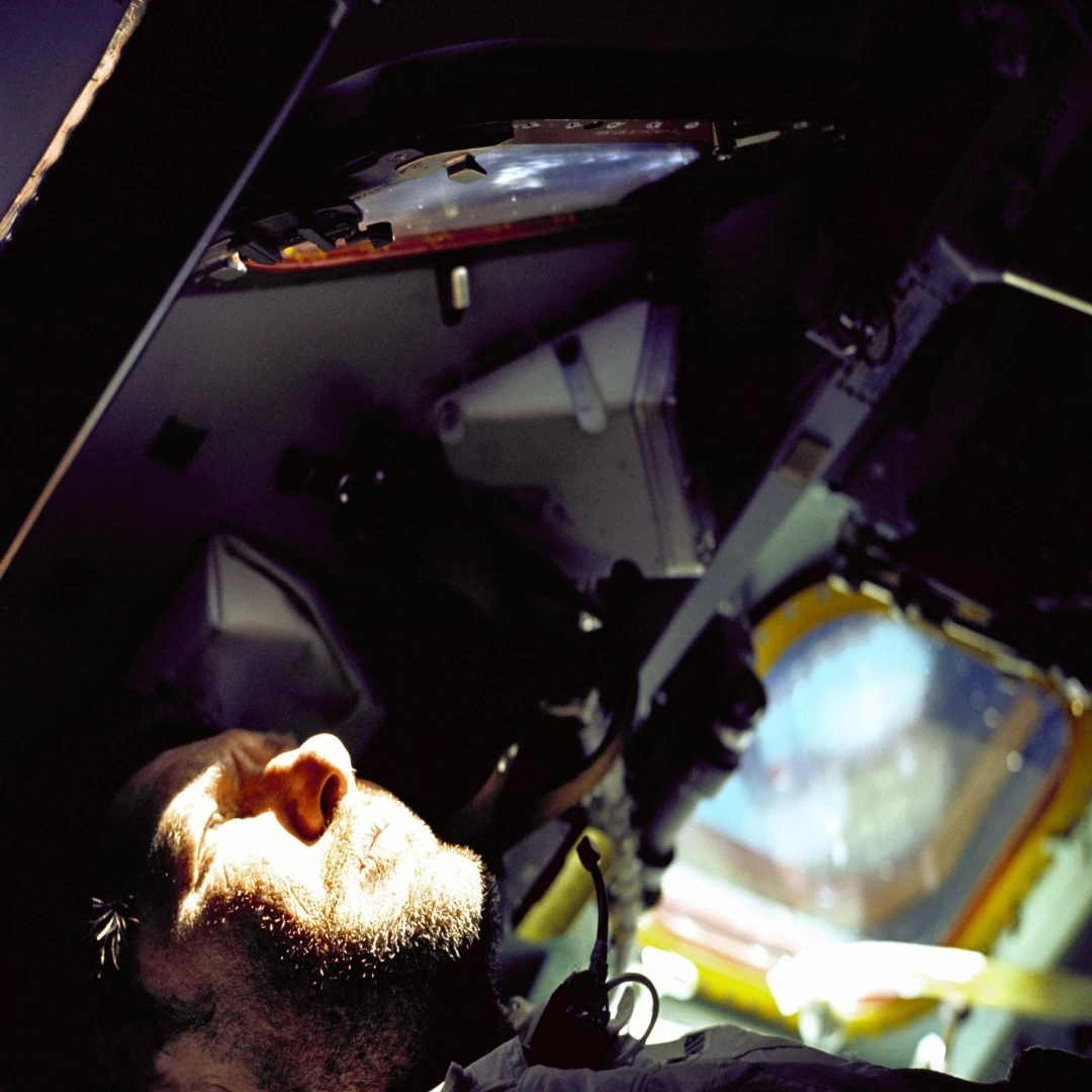 Bearded Wally Schirra near the end of mission
