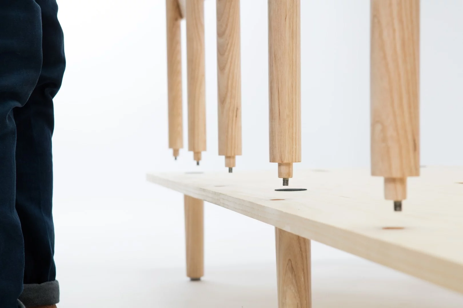 The wooden sections of the Greycork furniture either slot or screw together, without the need for tools
