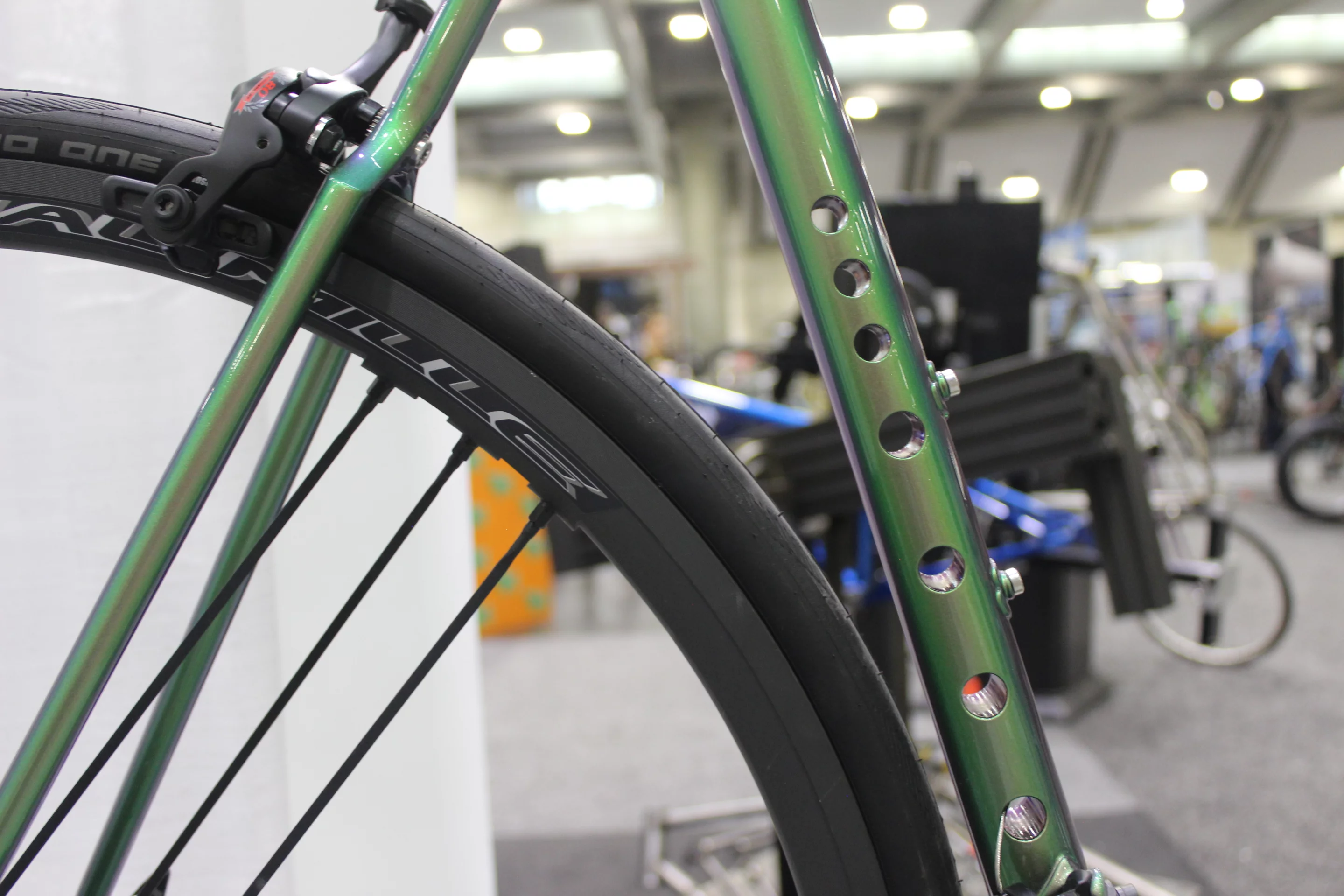 It may look like this Shamrock Cycles bike has a solid seat tube, but the holes were actually drilled into a regular hollow tube, and cylindrical sleeves were then placed inside of them