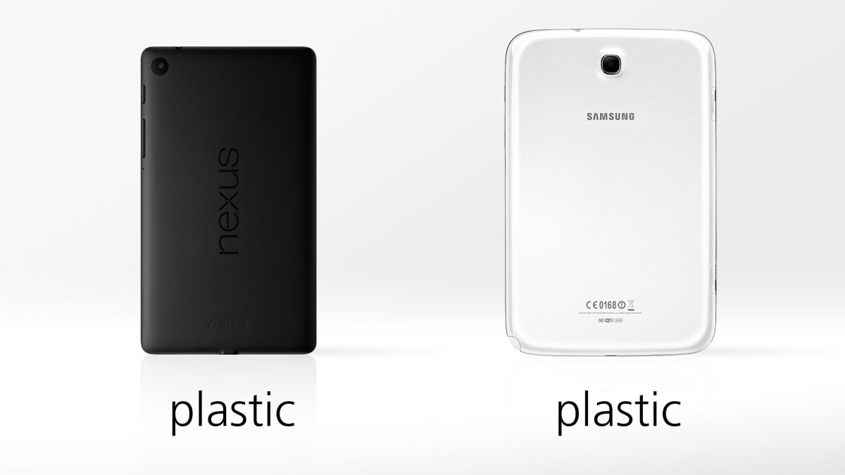 Both tablets are made of plastic, though the Nexus 7's is matte, while the Note's is glossy