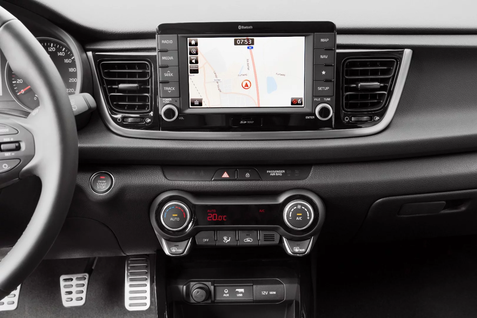 The touchscreen includes Android Auto and Apple CarPlay