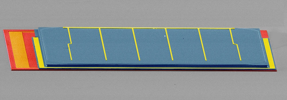 The top cell in the stacked 3-junction/germanium assembly captures wavelengths between 300 nm and 1,300 nm; wavelengths from 1,300 nm to 1,700 nm pass through to the bottom cell