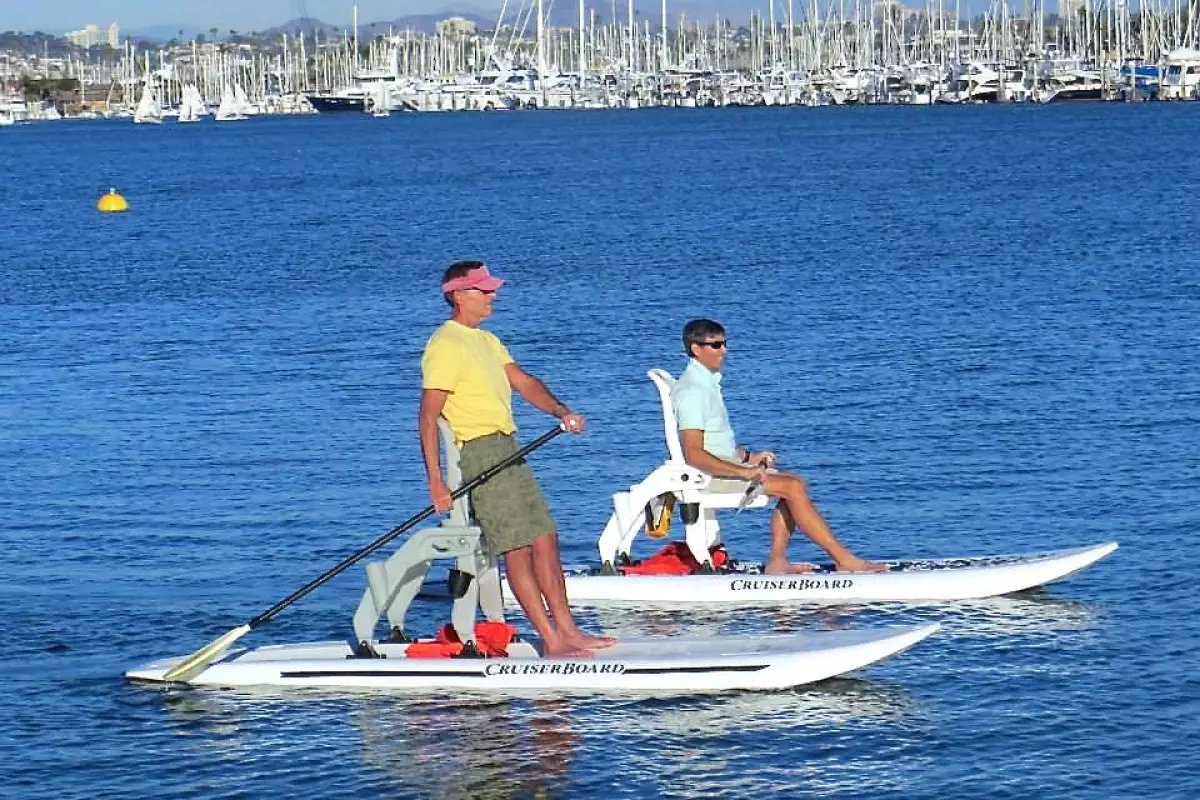 The CruiserBoard can be paddled from a sitting or standing position