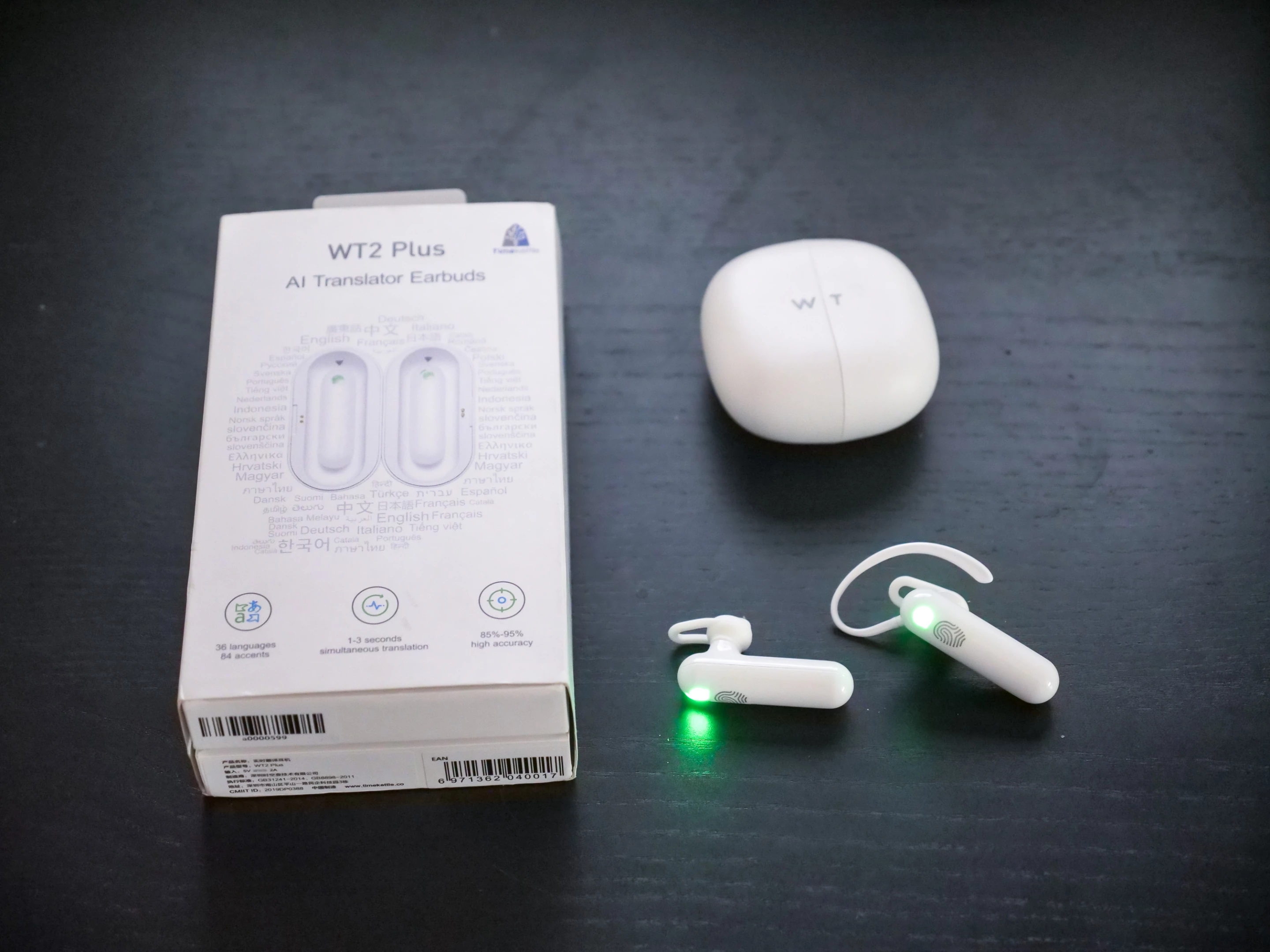 In the box: the charging cocoon, two earbuds, some spare ear tips (no different sizes are available), over-ear loops, charging cable, manuals