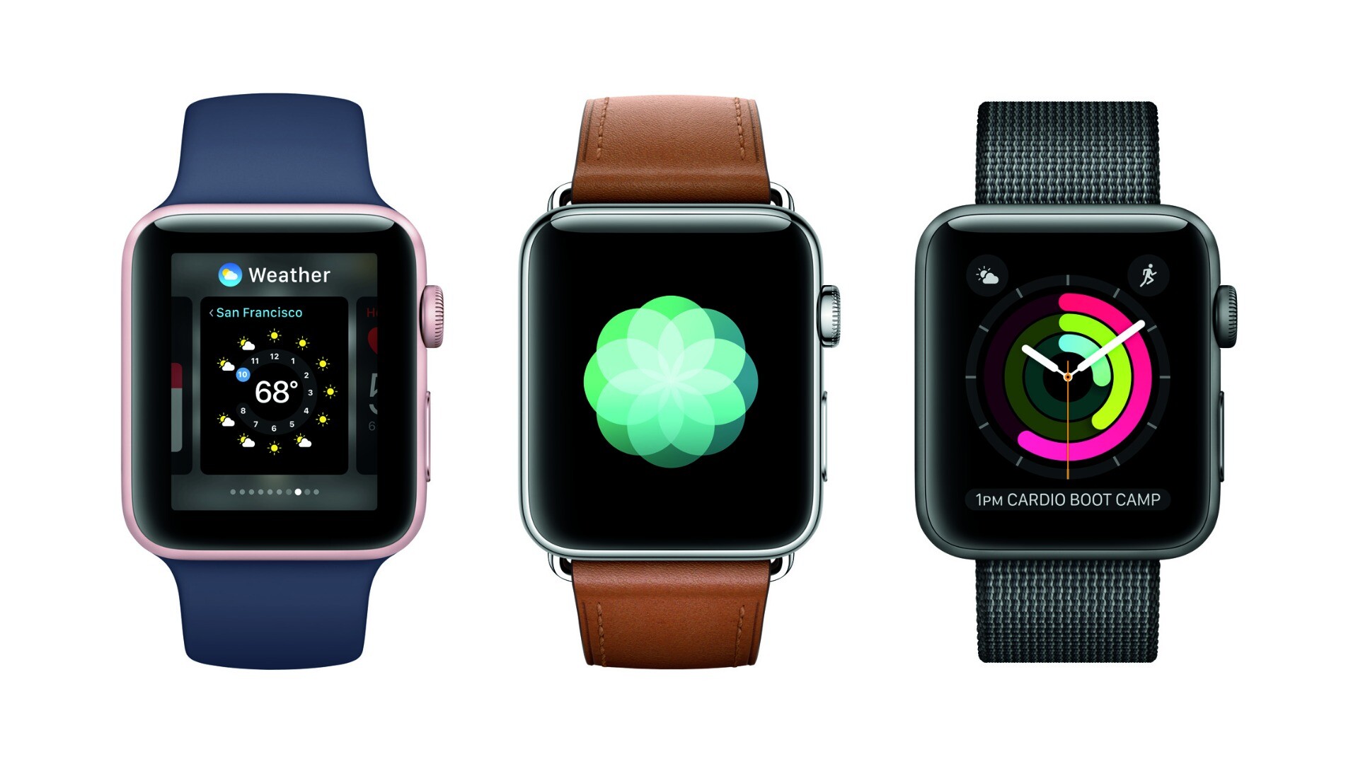 Three versions of the Apple Watch Series 2