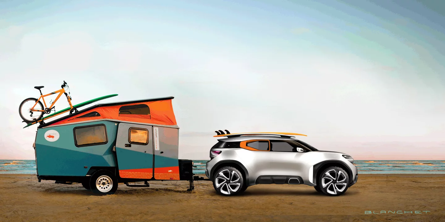 In this picture, the Aircross takes a ride with the Cricket trailer