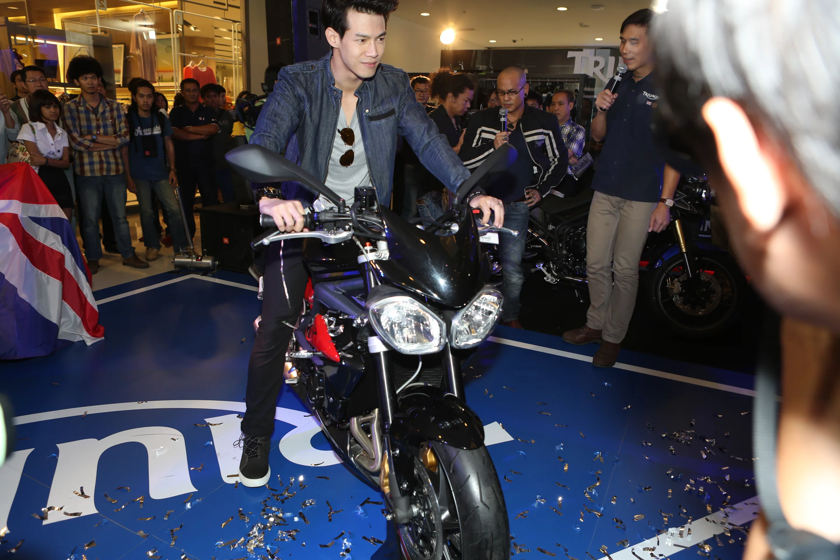 Triumph put on the most lavish new model unveiling at the Festival, bringing in a number of enthusiast celebrities and movie stars (Photo: Husna Namirembe/Gizmag)