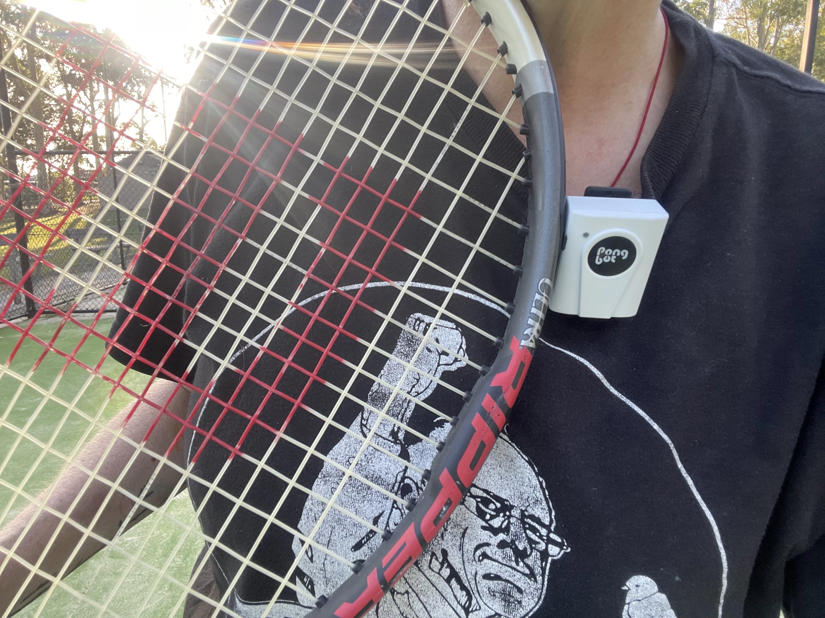 In AI mode, this wearable sensor tracks your court position and can adjust ball launching based on your recovery time