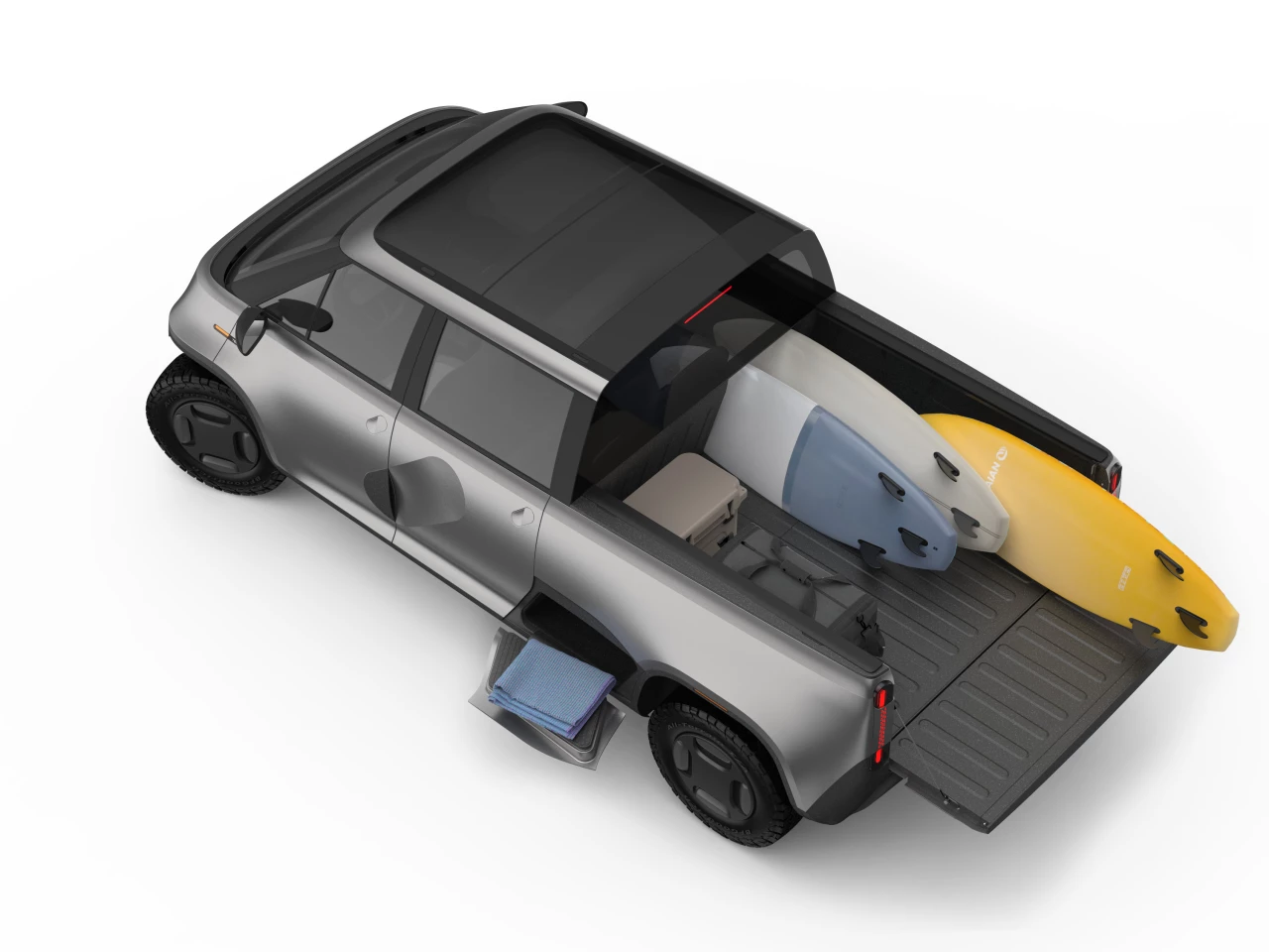 A configurable mid-partition allows for larger items to be hauled