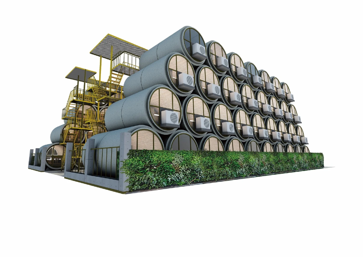 The OPod Tube House includes an apartment-style layout suitable for one or two people