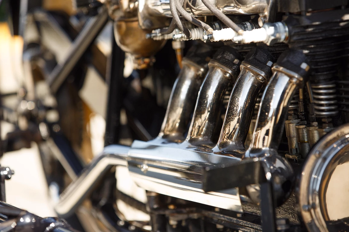 Resplendent in Packard Blue and cream wheels, this beautifully restored 1922 Ace Four Cylinder with FLXI Observer Side Car was first restored in 1965 by Lou Lichv, who then proceeded to ride the wheels off of it. With Lou's passing, the subsequent owner began a thorough restoration of the motorcycle with the 75 ci. inline four cylinder engine completed by Dennis Young. Both the motorcycle and sidecar have been meticulously restored with correct Ace colors and pin striping.