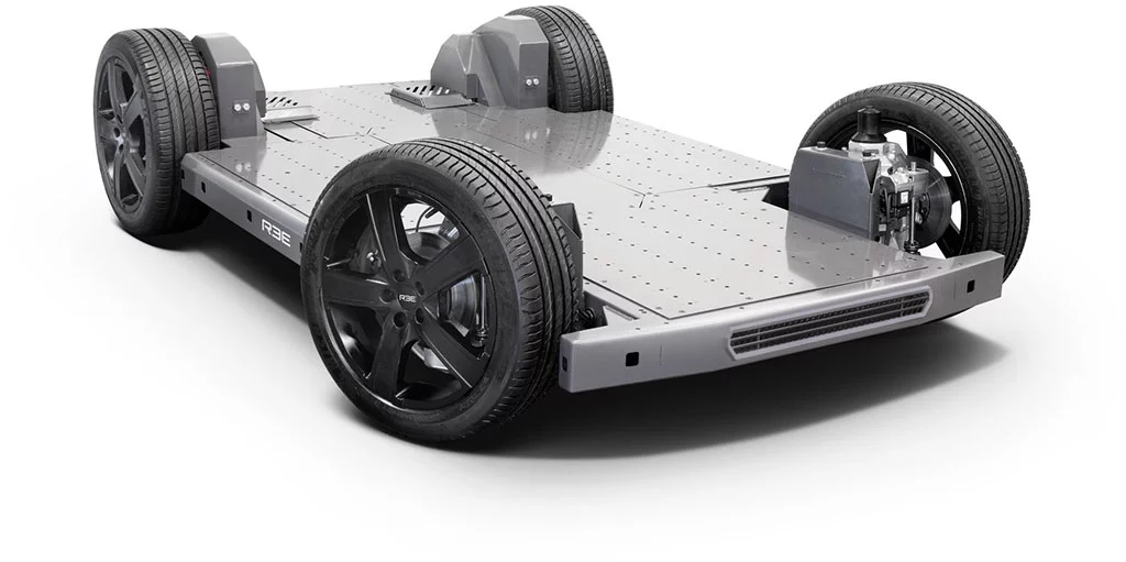 Ridiculously flexible in their design capabilities, these tiny detachable corner modules bring together virtually every functional feature of a car's chassis and powertrain. Each can be specified to contain an endless range of different motors, gearboxes, brakes, suspension and steering systems, all controlled fully electronically by whoever – or whatever – is driving the thing.
