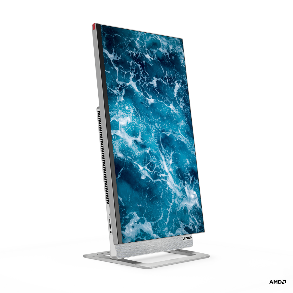 With the push of a finger, the 27-inch 4K display can swivel 90 degrees for portrait view