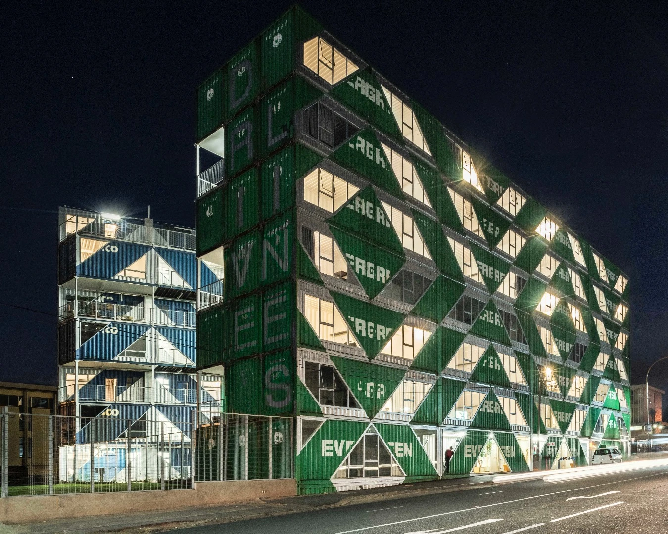 Drivelines Studios is a residential building made from 140 recycled containers