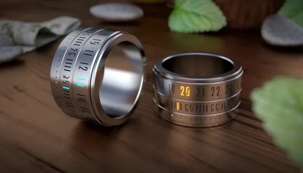 The Ring Clock at the conceptual prototype stage, with LEDs revealing the time
