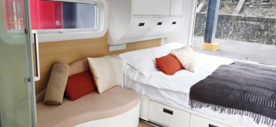 Plenty of storage space under and above the bed