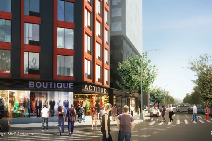 B2, located at the intersection of Dean Street and Flatbush Avenue, is the first residential tower of the Atlantic Yards development in Downtown Brooklyn (Image: SHoP)