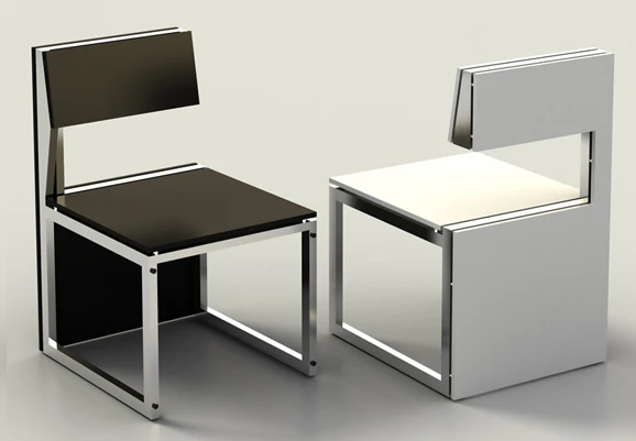 Sensei comprises two chairs -- one black, one white -- which can be converted into a coffee table by the simple process of turning and slotting