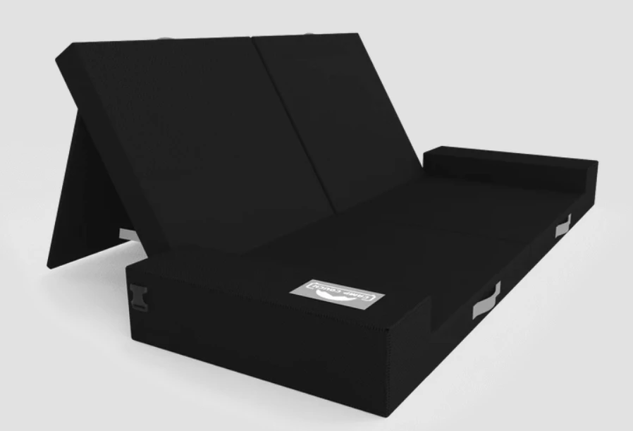 The Camp Couch design even includes armrests and hidden magnetic pockets