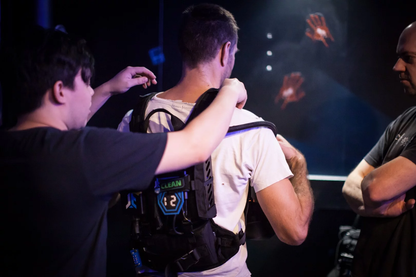 Zero Latency's backpacks stash the computer cords out of the way, where they can't be tripped over