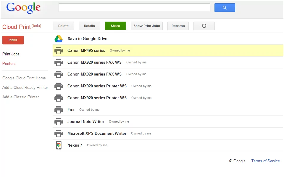 Manage all printers from your Google account