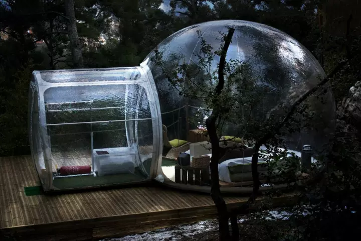 A hotel in France is offering guests the chance to stay in fully-furnished, clear-plastic bubbles and sleep amongst nature