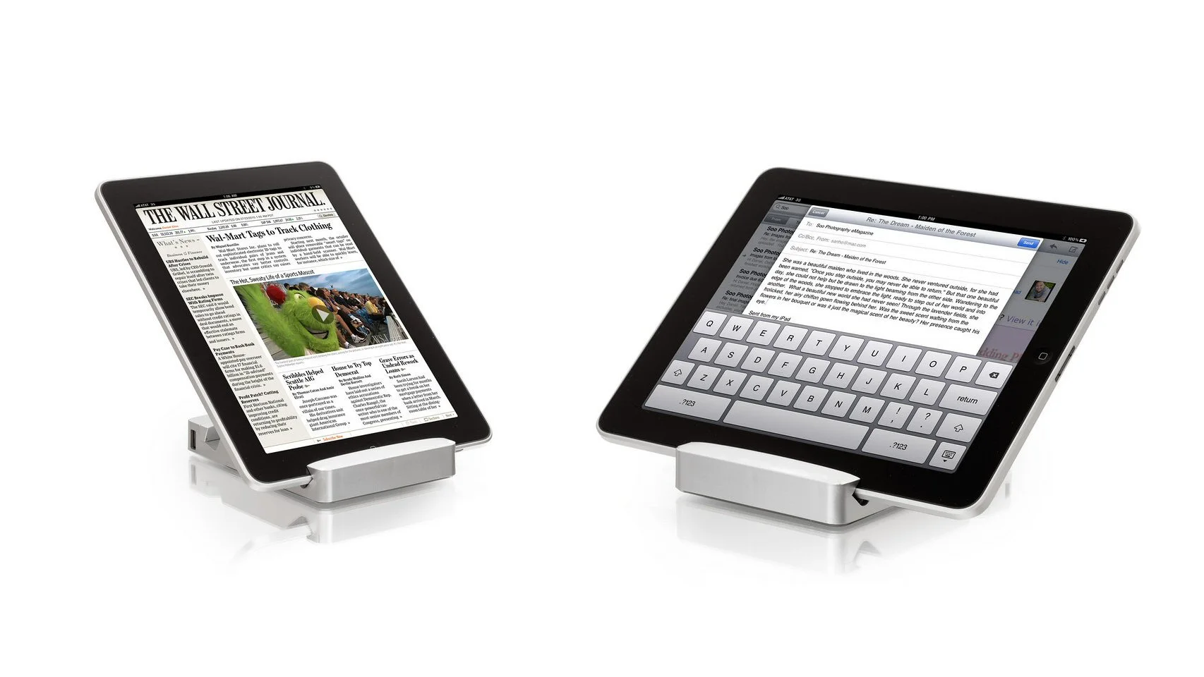 The HyperMac Stand from the Sanho Corporation combines an iPad stand with two angled viewing options, with a 16 hour backup battery pack