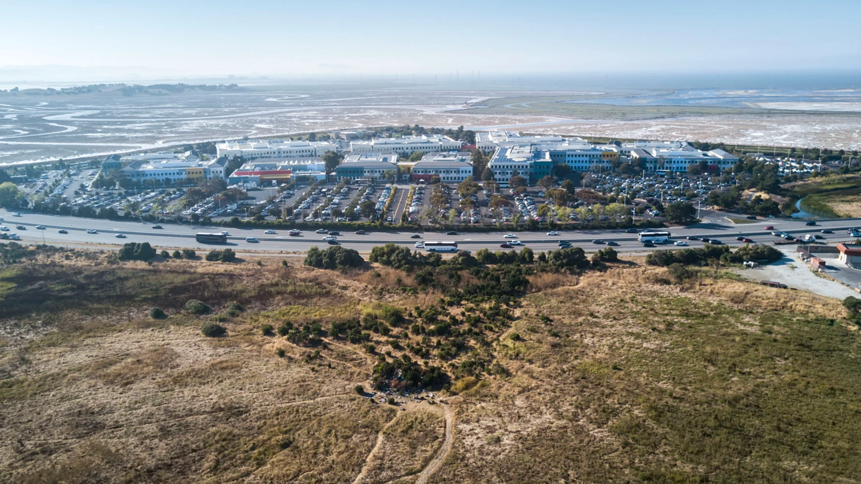 Facebook's headquarters, across the road from a homeless encampment