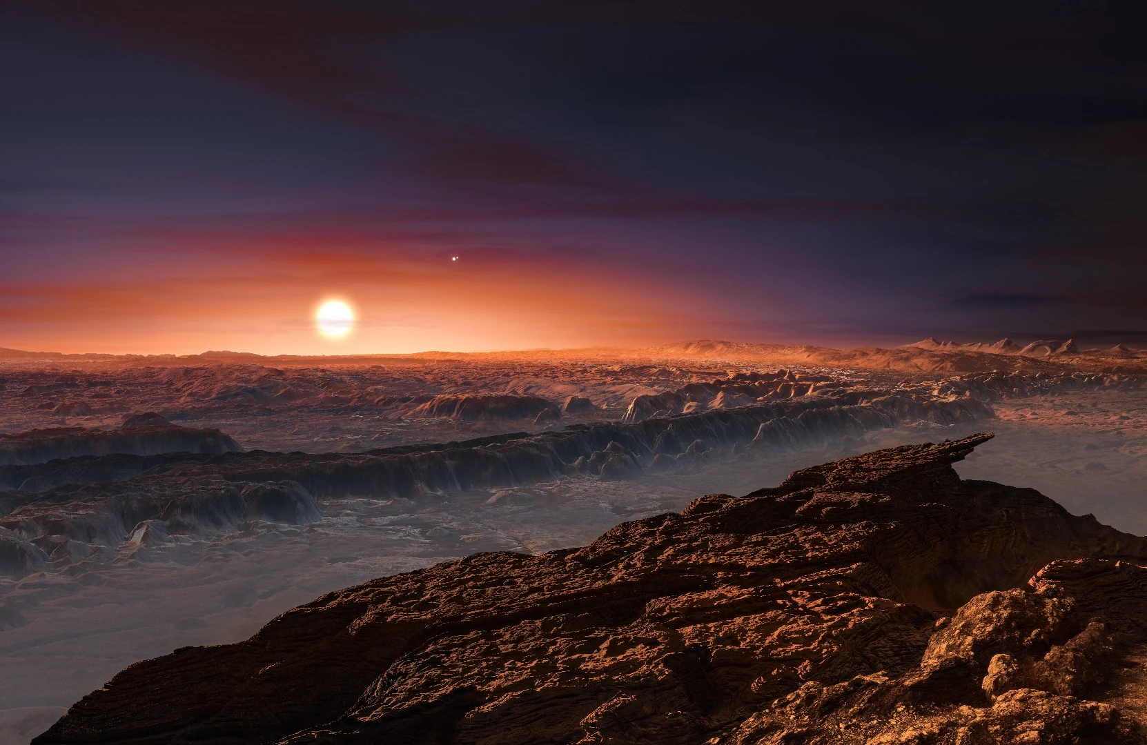 Artists impression of the view from the surface of Proxima b