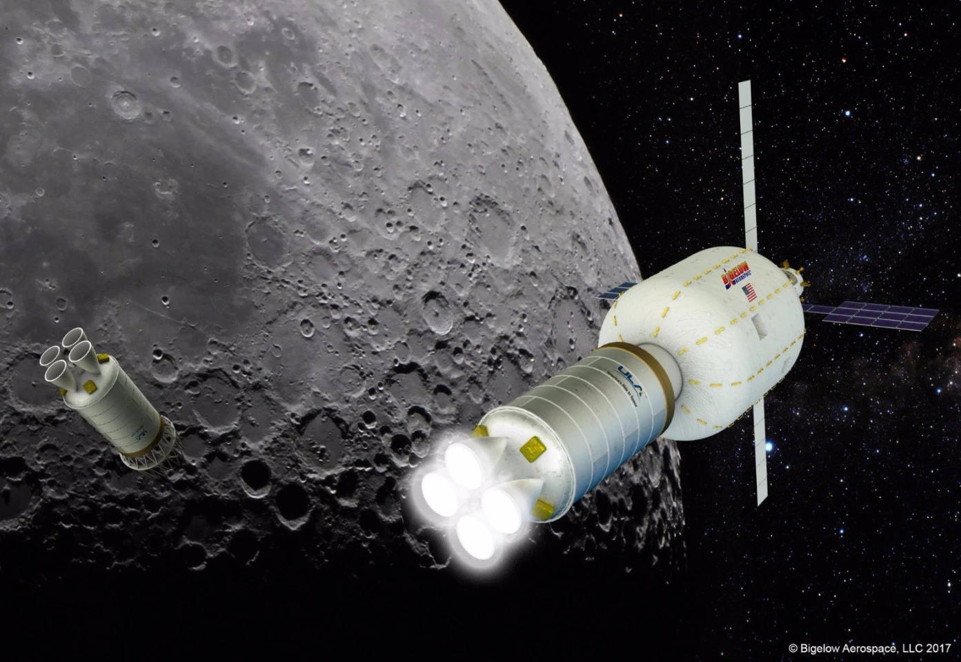 A ACES rocket inserting the B330 into lunar orbit