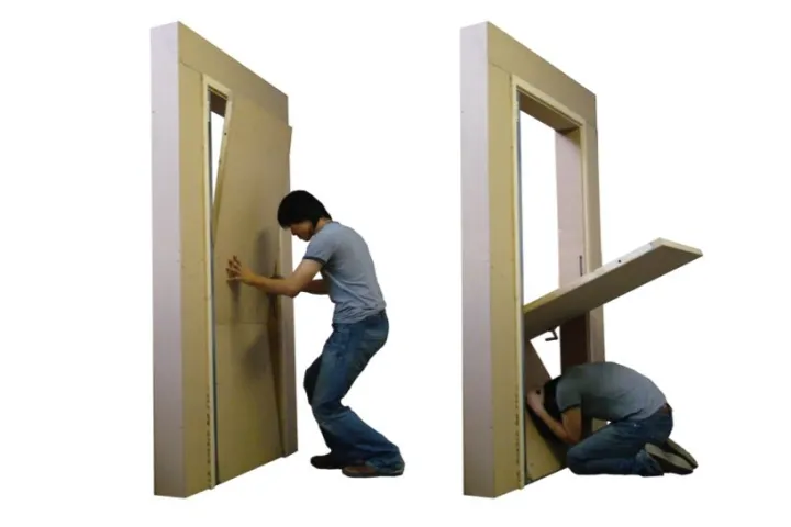Younghwa Lee's door provides shelter in the event of an earthquake