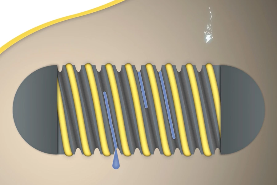A diagram shows how the "valleys" of the FLASH's grooves wick fluid away from the stomach lining, allowing electrodes on the "ridges" to make contact