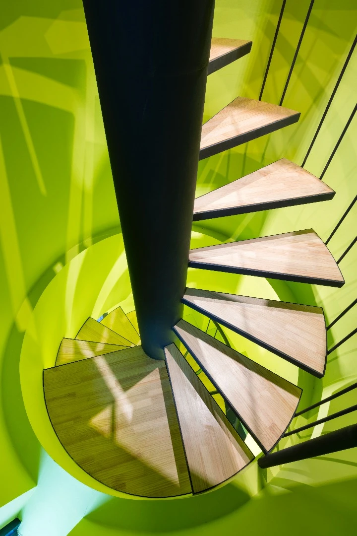 Spiral stairs offer access up top