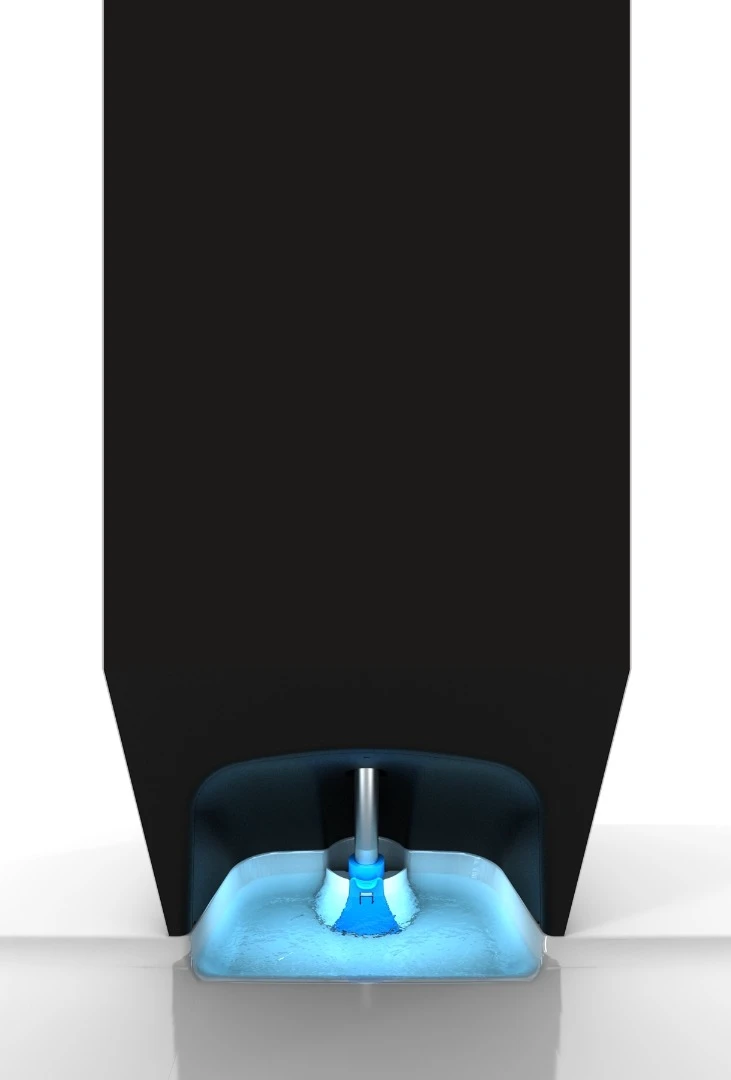The stopper draws the water back into the e-Shower's system for for filtration and purification