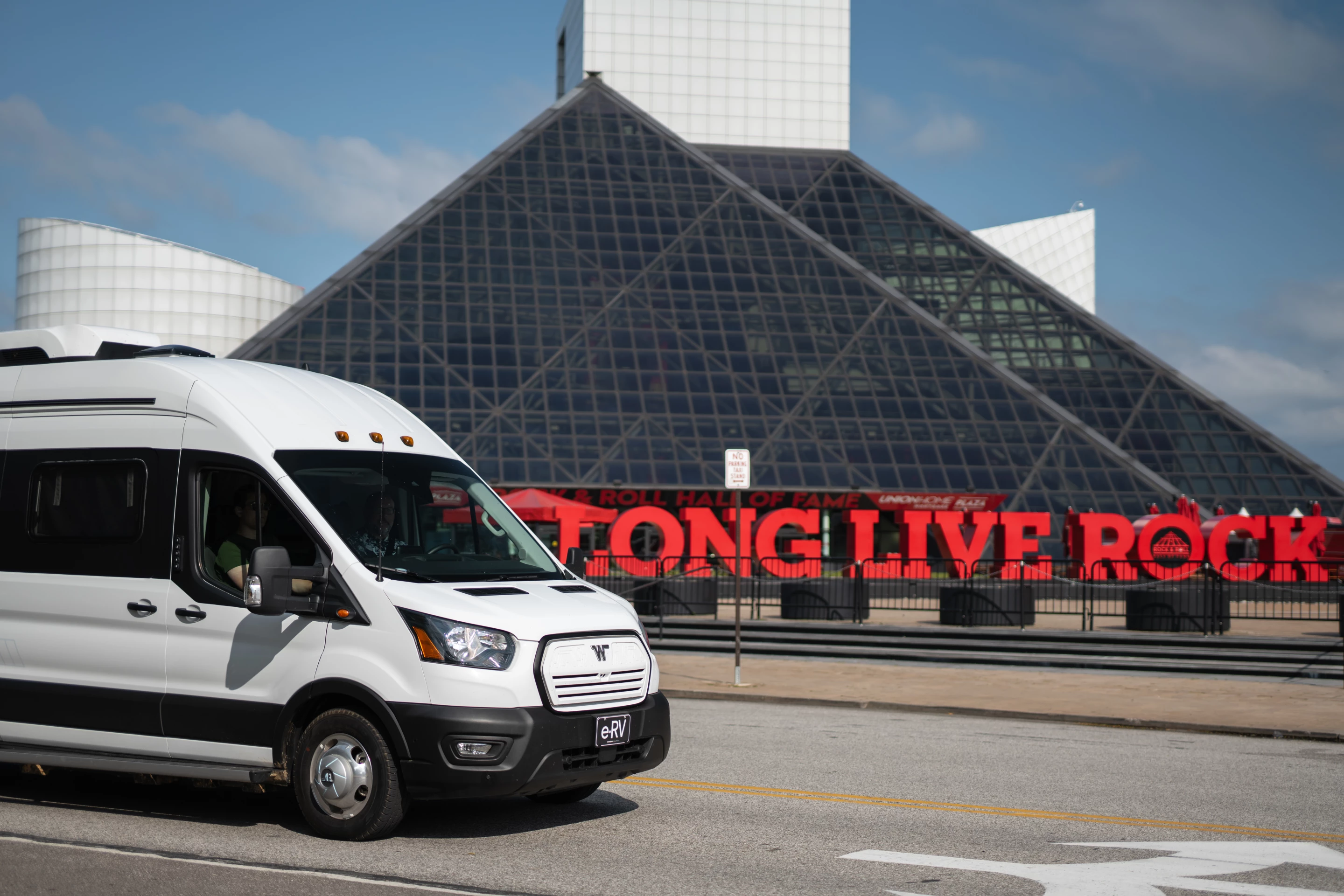 The Winnebago e-RV visits the Rock & Roll Hall of Fame