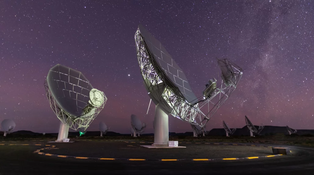Several dishes from the MeerKAT radio telescope array in South Africa
