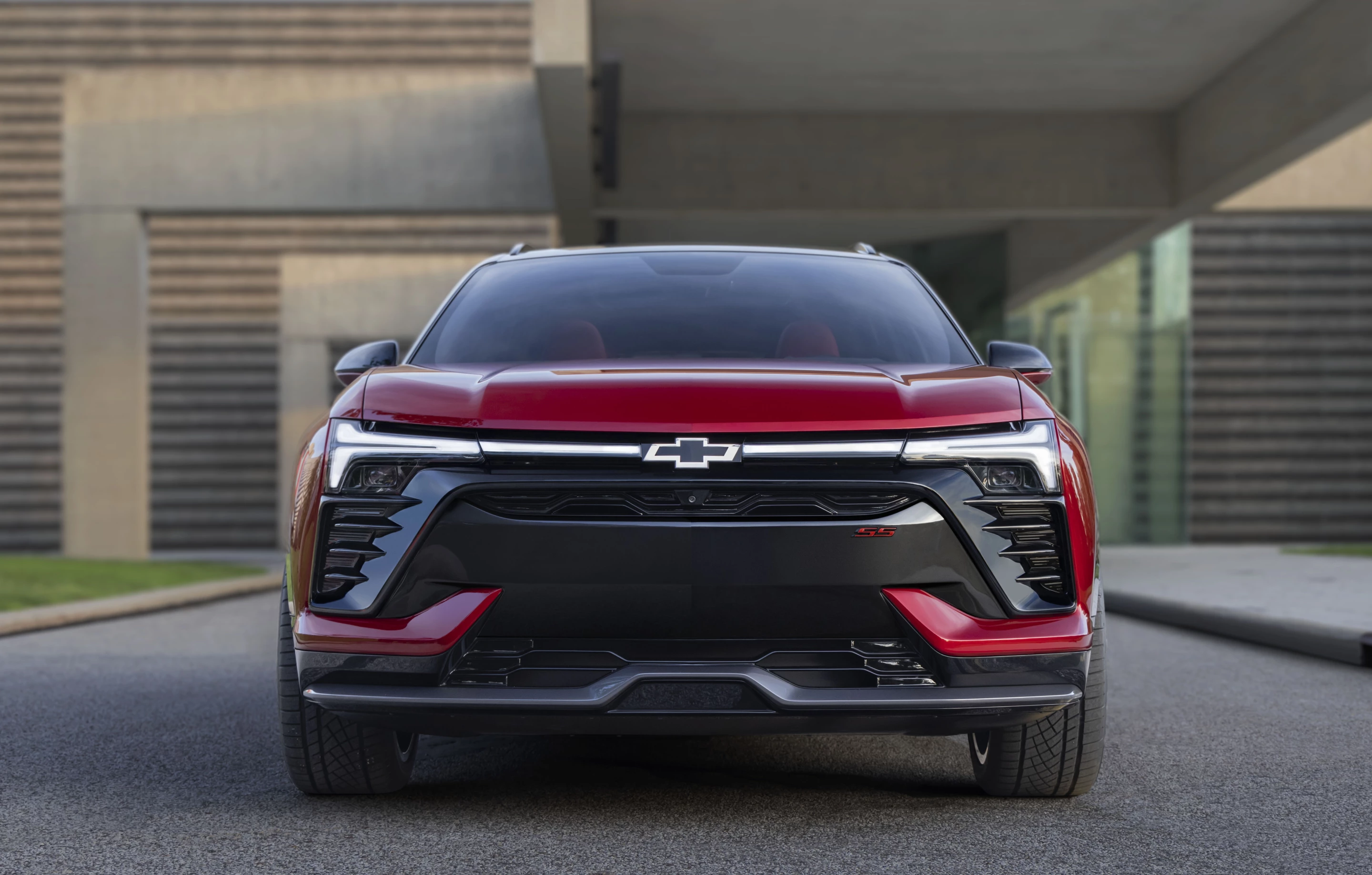 The electric Blazer gets a wider, more upright front-end treatment than the gas model