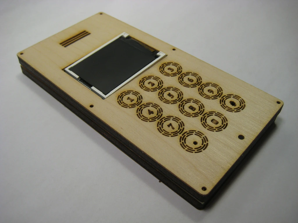 The DIY Cellphone's most eye-catching feature is the laser-cut plywood and veneer body (Photo: David Mellis)
