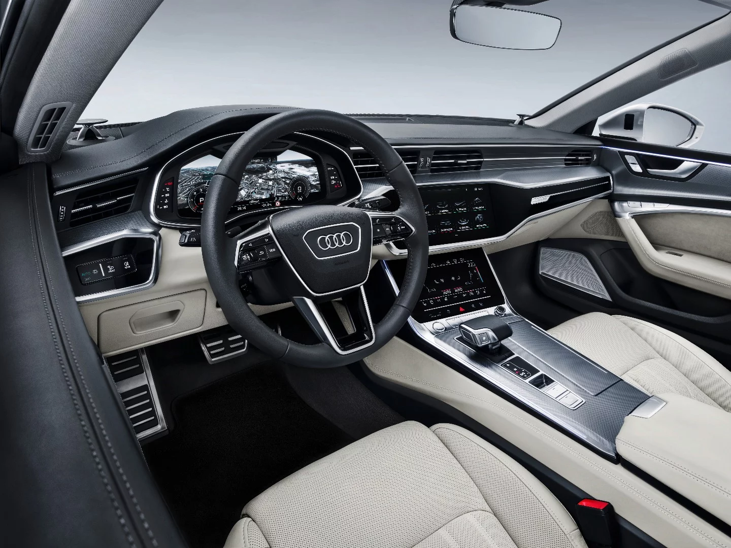 Just a slight angling of the upper center console display gives the A7 a more driver-focused feel inside