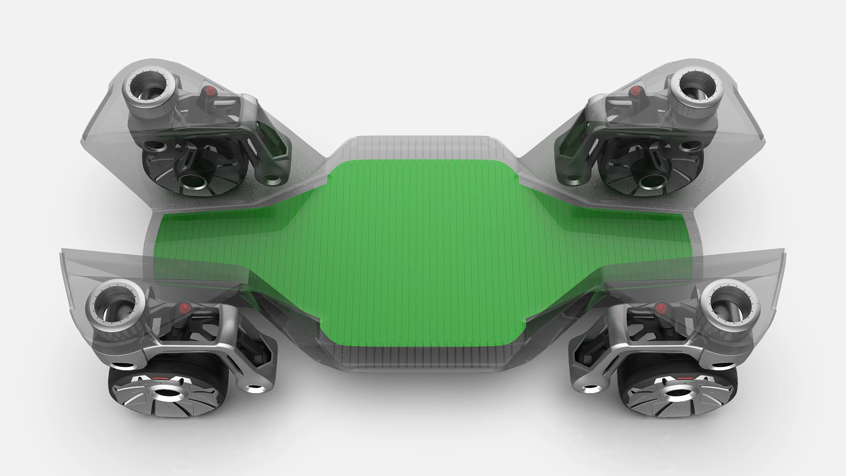 When retracted, the legs work with frame-integrated suspension to absorb shock