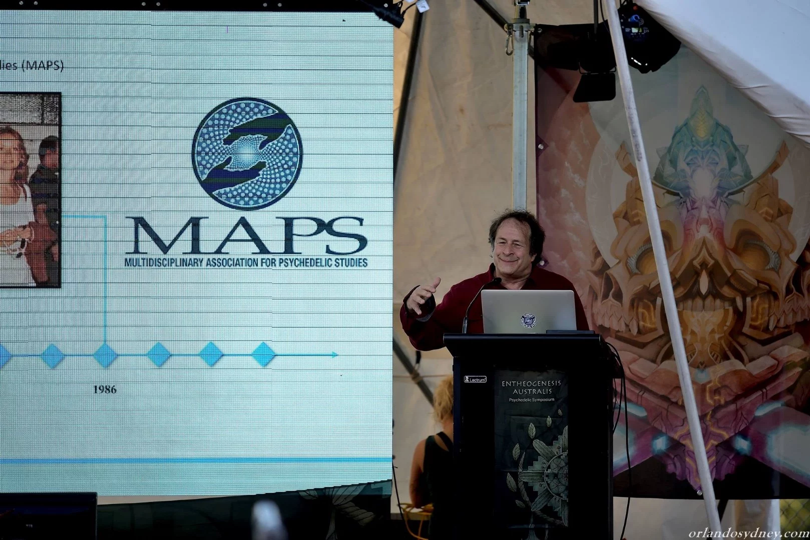 Doblin presenting his latest research at the 2017 Entheogenesis Australis Psychedelic Symposium