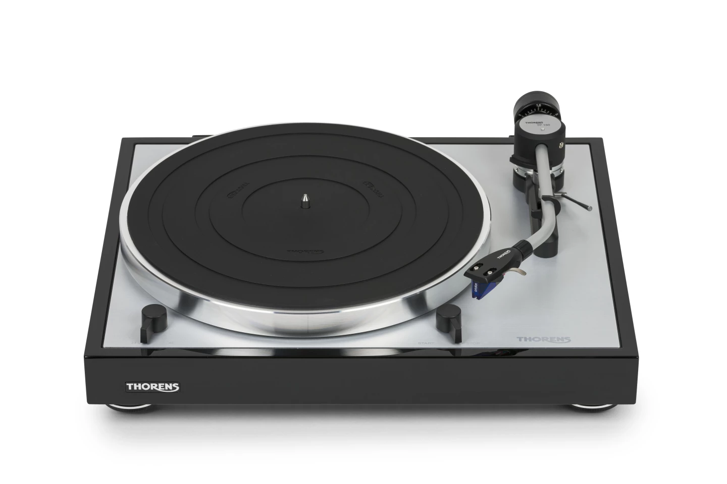 The TD 403 DD turntable features a 1.4-kg aluminum platter and 24-V direct-drive motor