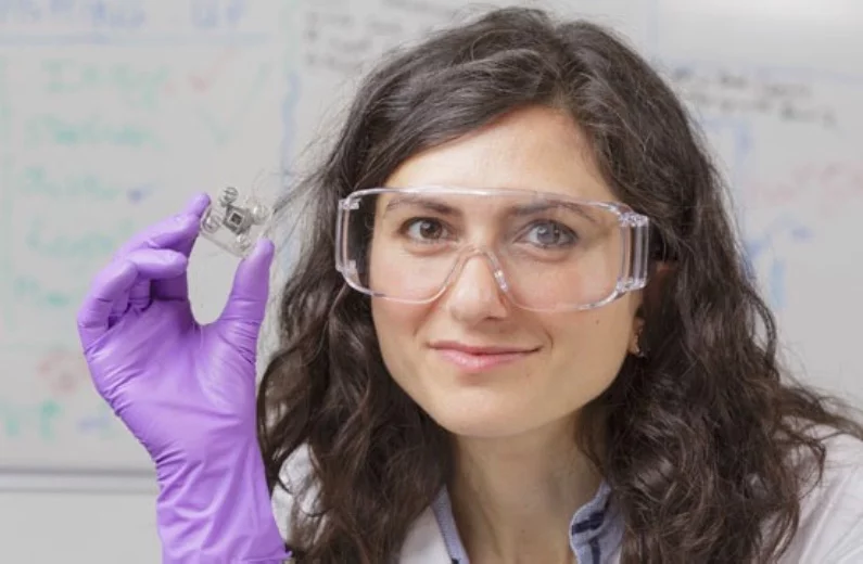 Dr. Mirella Di Lorenzo with her urine-powered microbial fuel cell