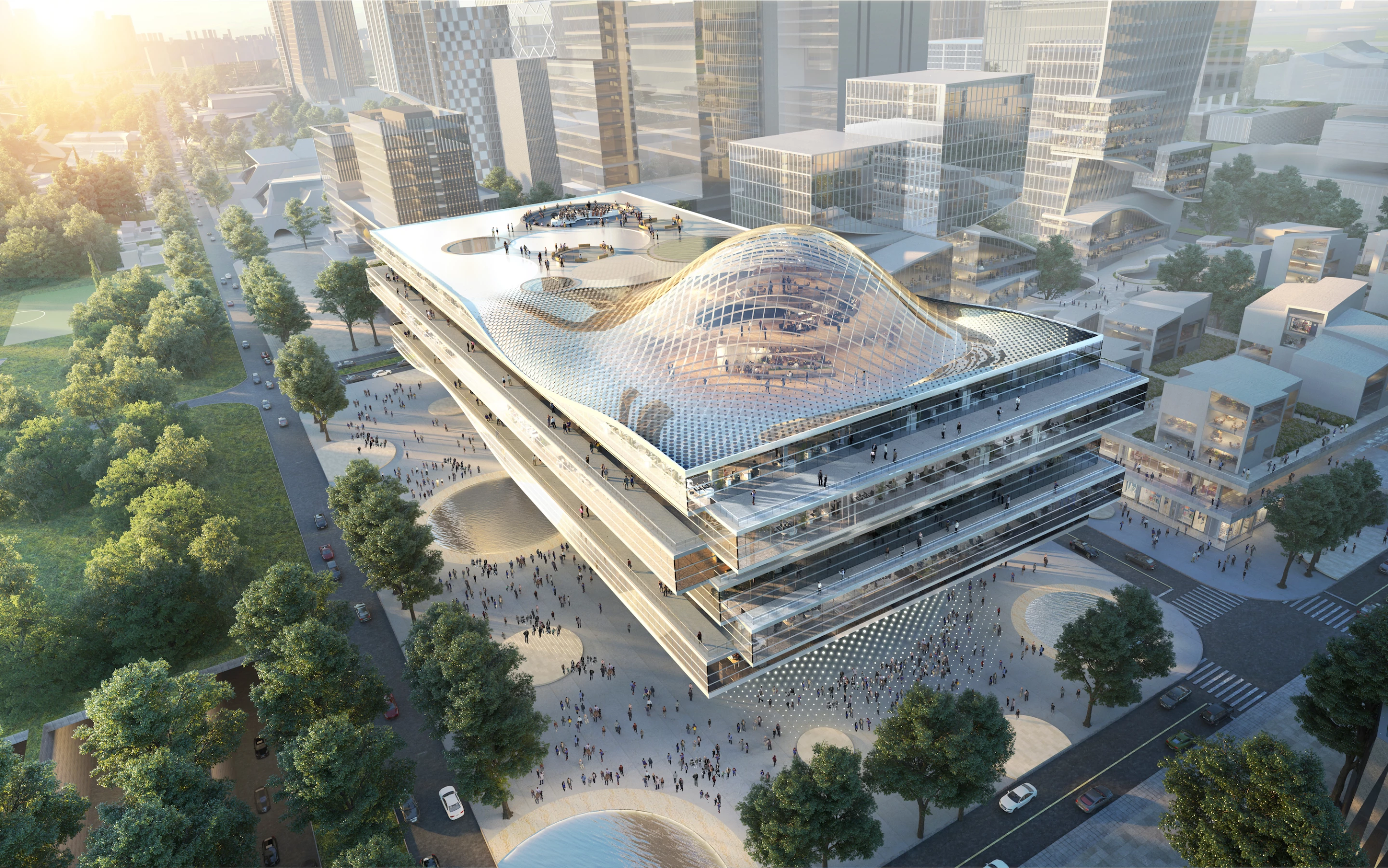 Shenzhen Wave will include greenery-filled leisure facilities in the bulbous area on its roof