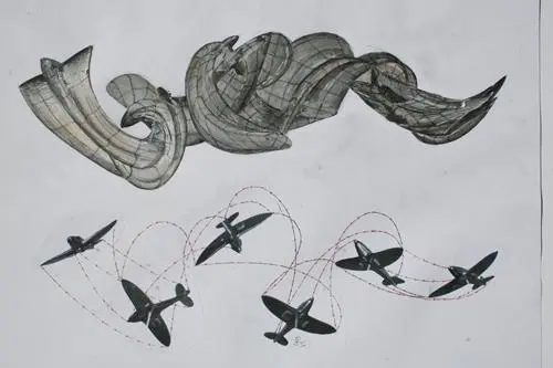 The sketch shows the flight path delineated by the plane and the sculptural form above (Photo: Heathrow Airports Limited)