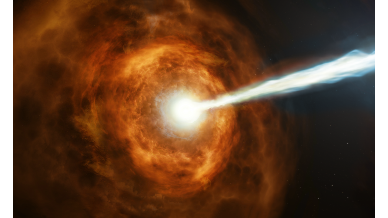 An artist's rendition of the most powerful gamma ray burst ever detected