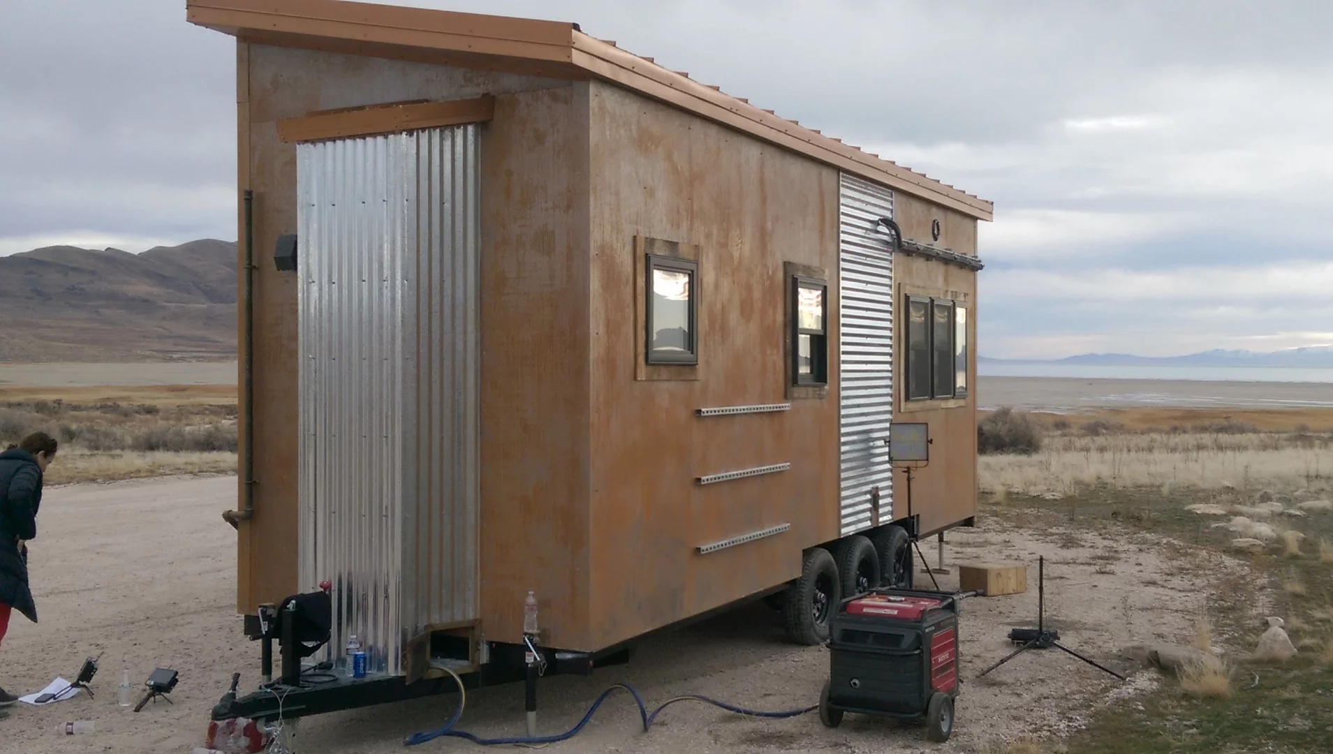 The tiny home's steel panel cladding was treated with salt water and hydrogen peroxide to induce a rapid rusting (Photo: Maximus Extreme Living Solutions)