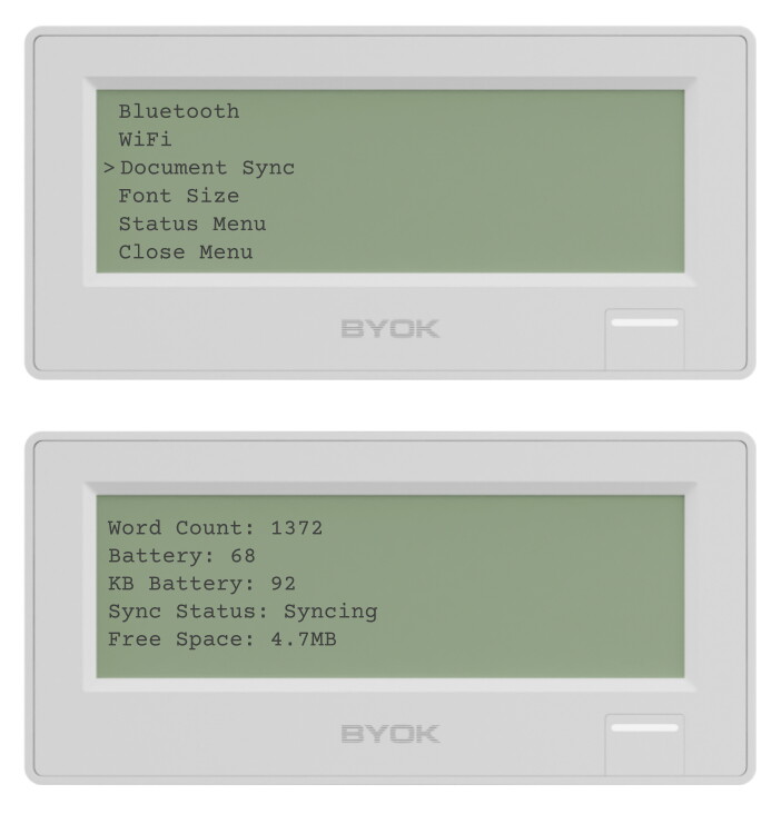Using pushbuttons on the back of the BYOK, users can cycle through setup and informational screens