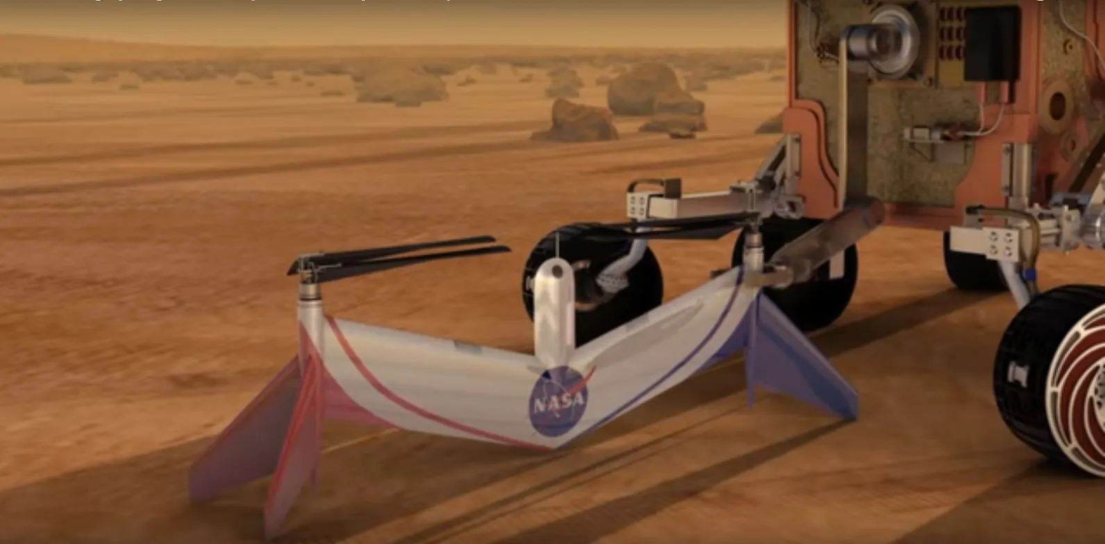 A drone being recovered by a rover