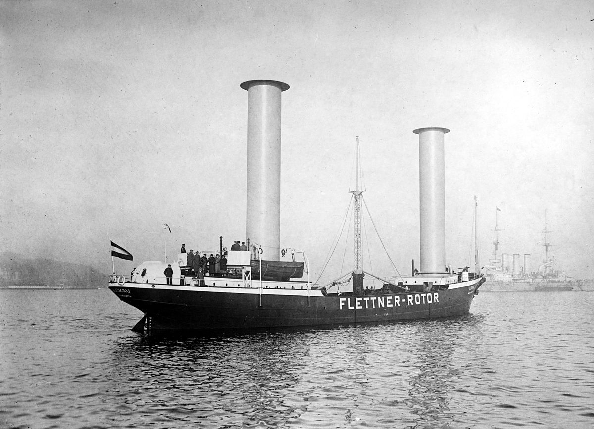 Anton Flettner's first rotorsail ship, the Buckau, launched to the public in 1924